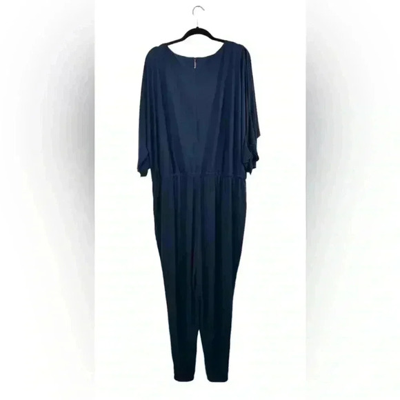 Ralph Lauren Women's Navy Slit-Sleeve Jersey Jumpsuit Size 3XL  Pockets Stretch - Picture 6 of 8